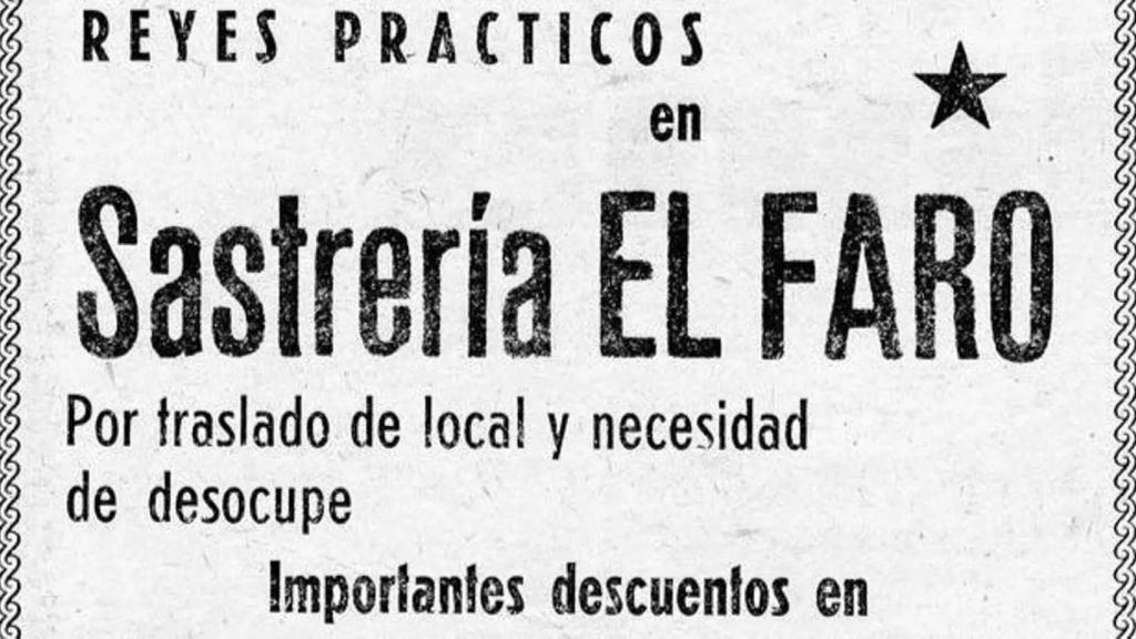 Anuncio de la Sastrería El Faro en el diario 'La Región'.