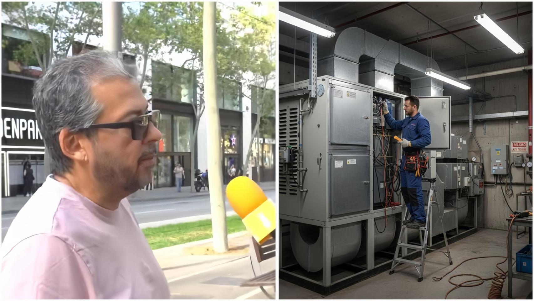 Montaje de un técnico de refrigeración mientras trabaja en el cableado del sistema.