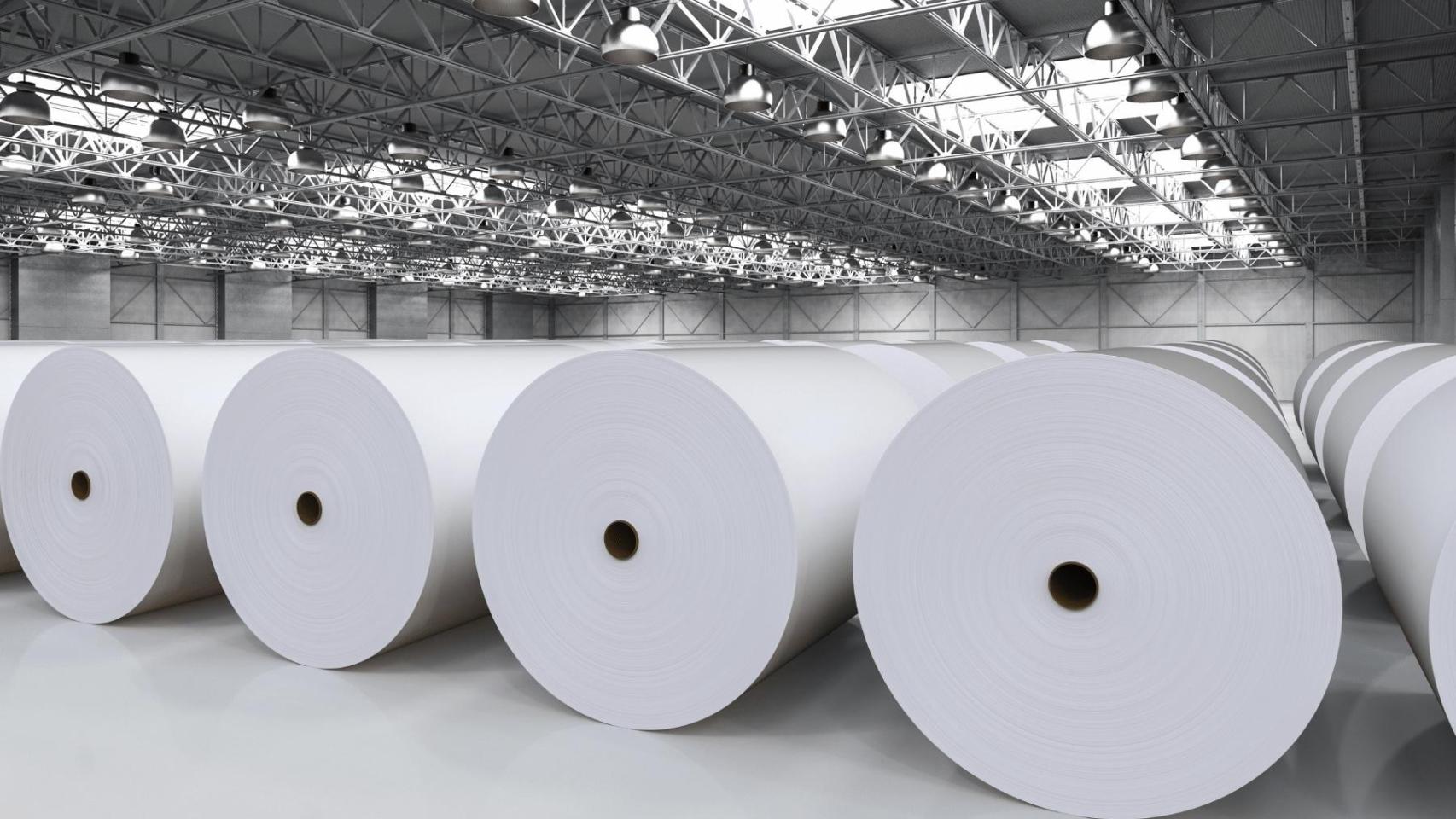 Papel en proceso de una planta de una industria papelera