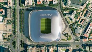Recreación de una vista aérea de Madrid con el Santiago Bernabéu en el centro.