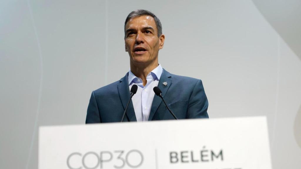 Sánchez, este viernes en Belem (Brasil) durante la rueda de prensa en la COP2025.