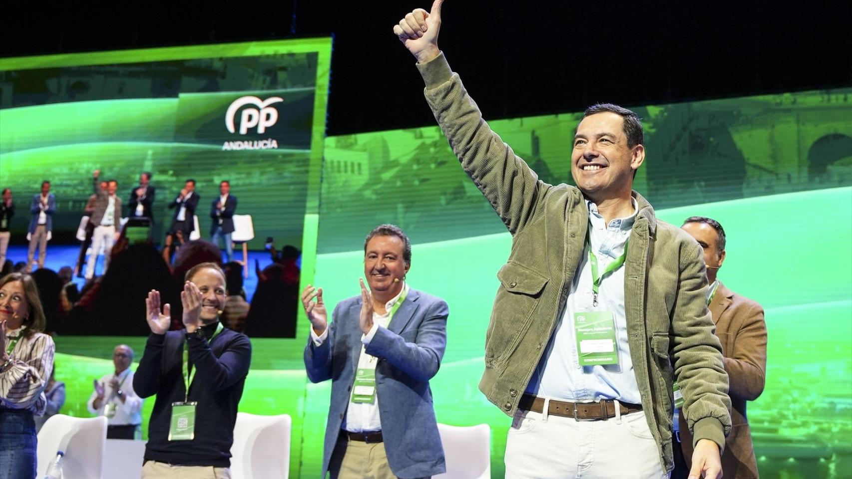 Juanma Moreno, este viernes en el XVII congreso del PP de Andalucía.