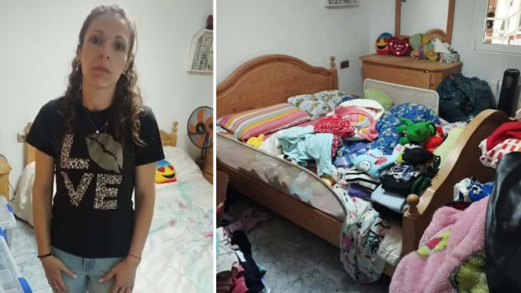 Tamara Jiménez y una habitación de casa de sus padres repleta de ropa y bolsas.