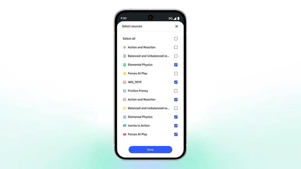 Selección de fuentes de NotebookLM