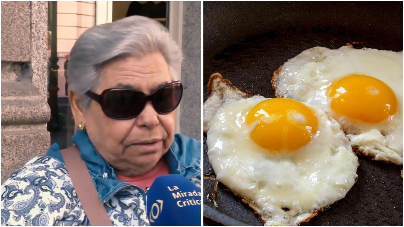 Fotomontaje de una jubilada y unos huevos fritos.