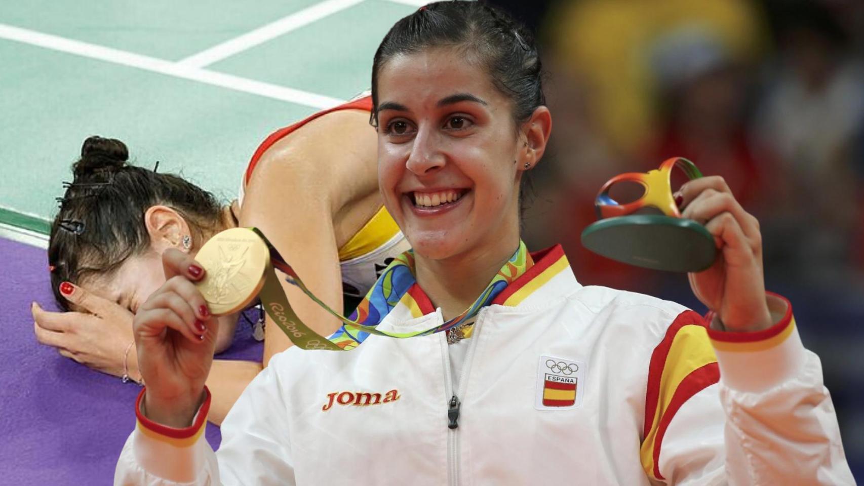 Montaje con varias fotos de Carolina Marín.