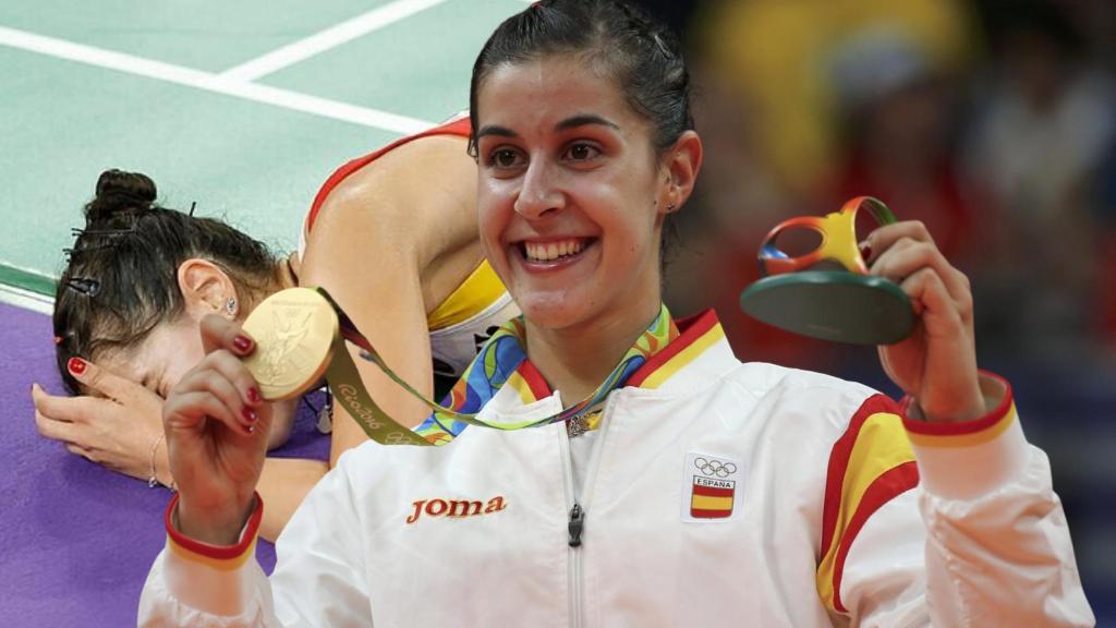 Montaje con varias fotos de Carolina Marín.