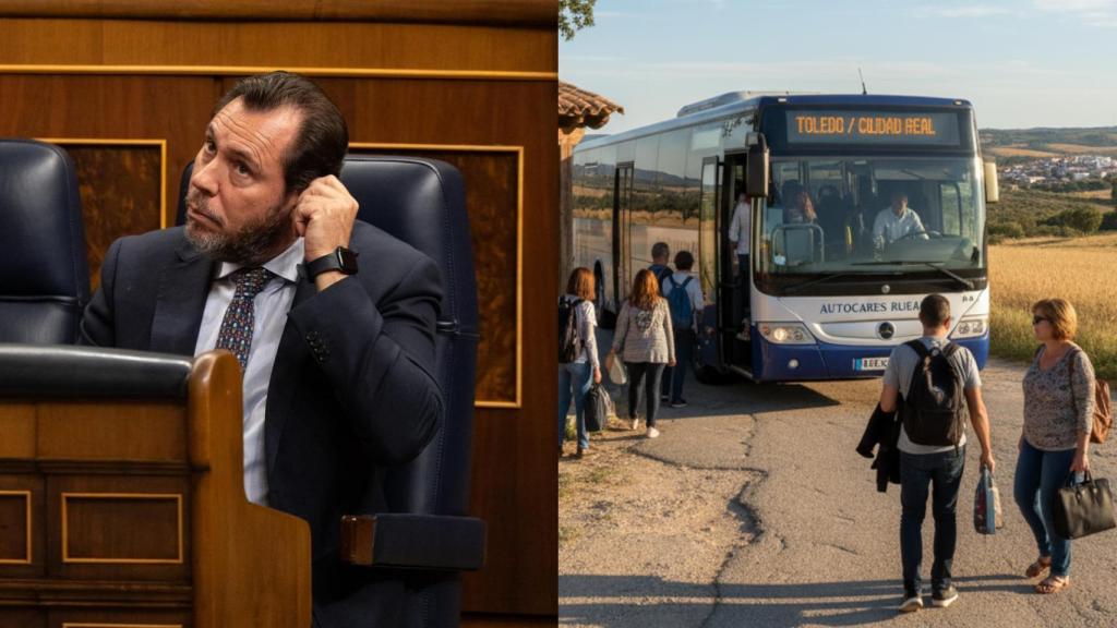 Collage con una foto del ministro de Transportes, Óscar Puente y una imagen generada con IA.