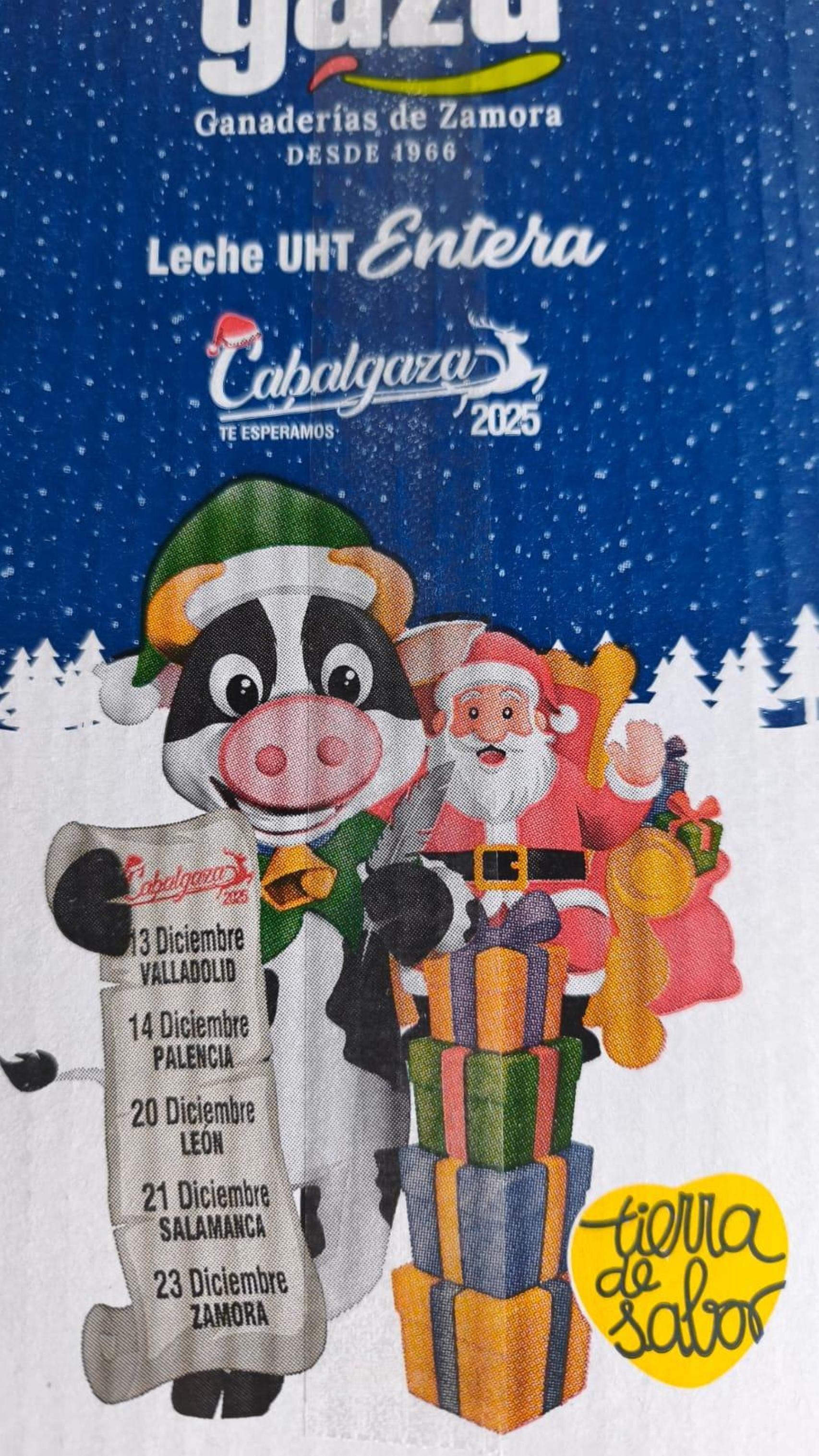 Uno de los cartones de Leche Gaza anunciando las fechas y lugares de la Cabalgaza 2026