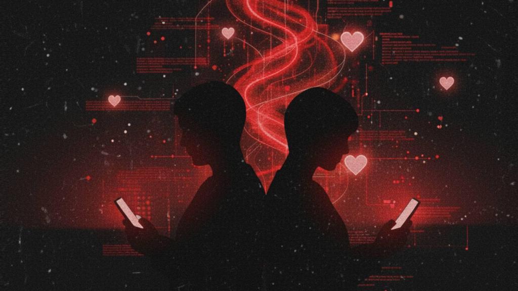 Montaje de una pareja ligando por el móvil.