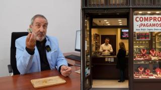 Imagen de Josep y una imagen generada por IA de una tienda de compro oro.