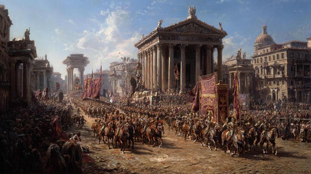 Representación artística de un desfile triunfal en Roma. https://es.wikipedia.org