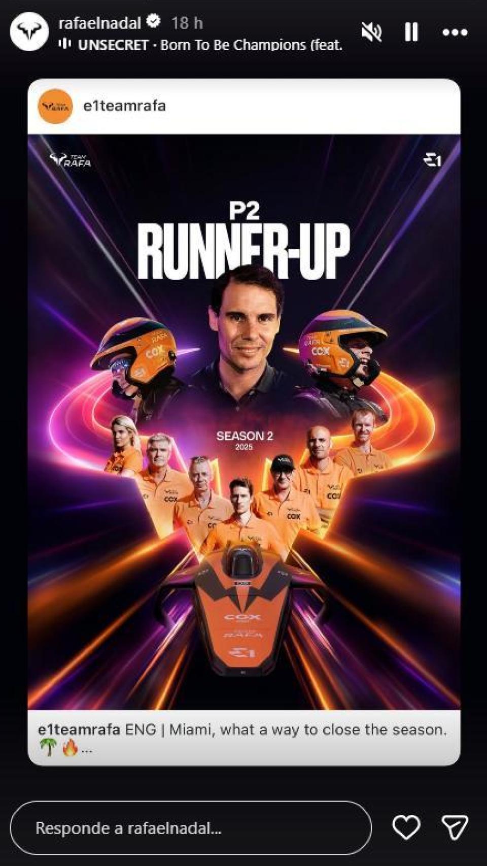 Rafa Nadal ha viajado a Miami para apoyar al 'Team Rafa' en el GP Miami E1 Series.