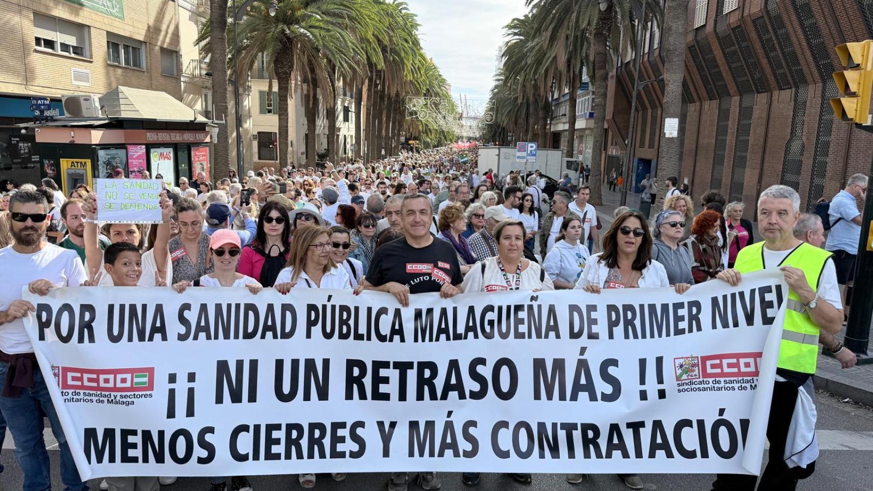 Pancarta de CCOO en Málaga.
