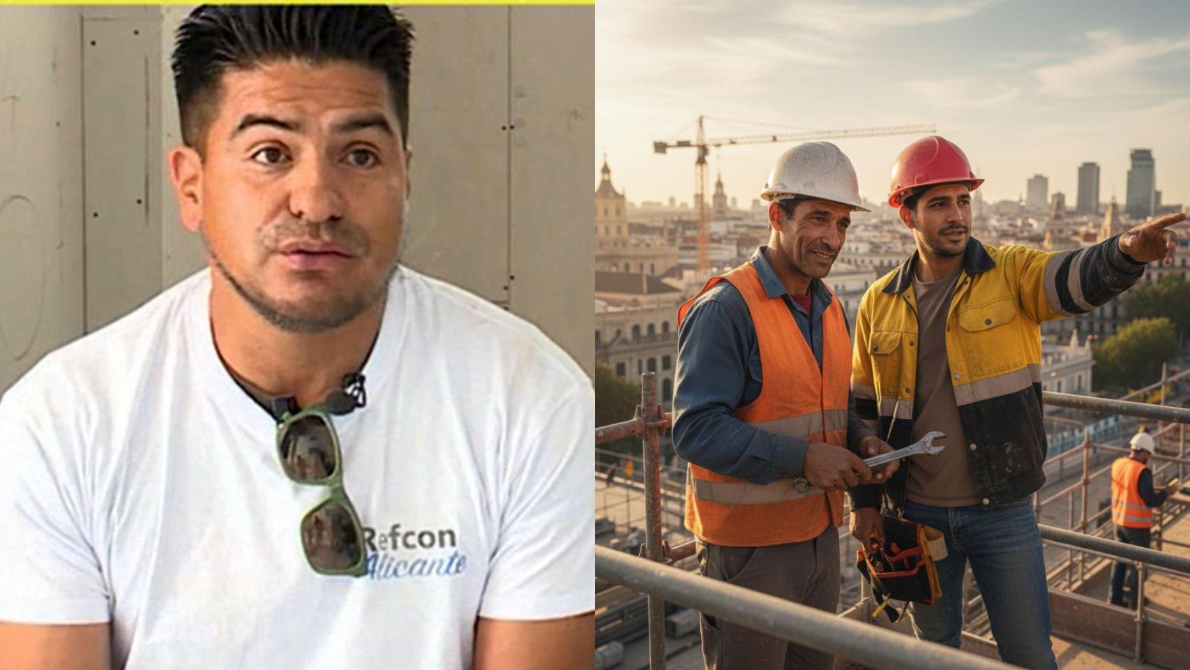 Imagen de Andrés y una imagen generada por IA de dos trabajadores de la construcción.