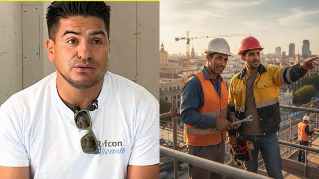 Imagen de Andrés y una imagen generada por IA de dos trabajadores de la construcción.