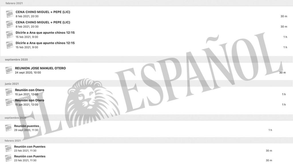 Las anotaciones de Koldo García en su agenda sobre varias reuniones con el Grupo Puentes.