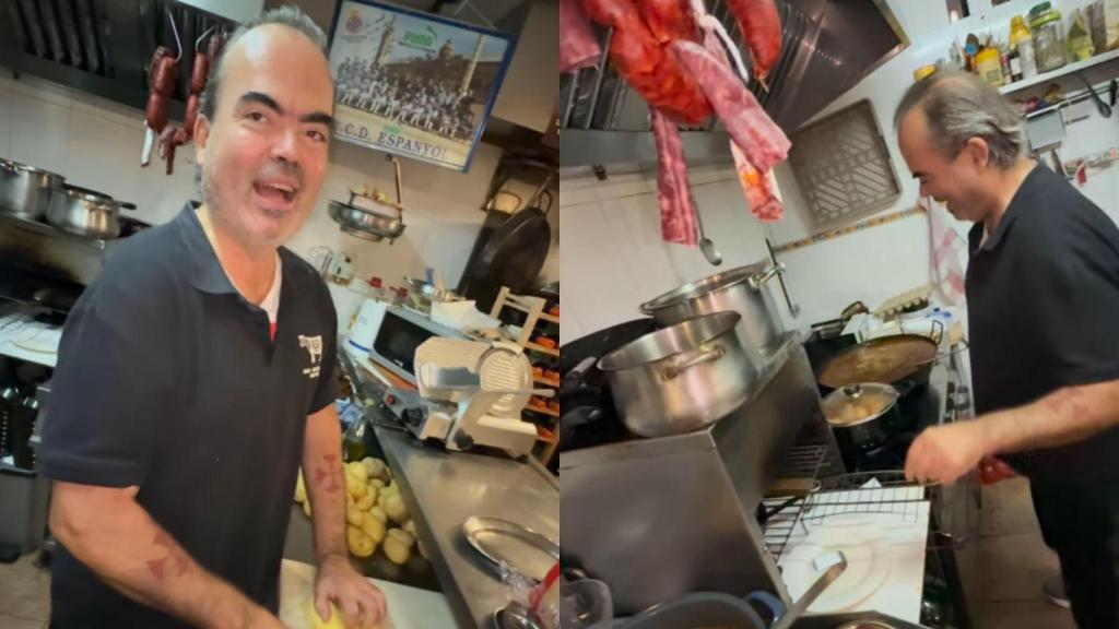 Montaje con dos imágenes de José en su bar.