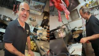 Montaje con dos imágenes de José en su bar.