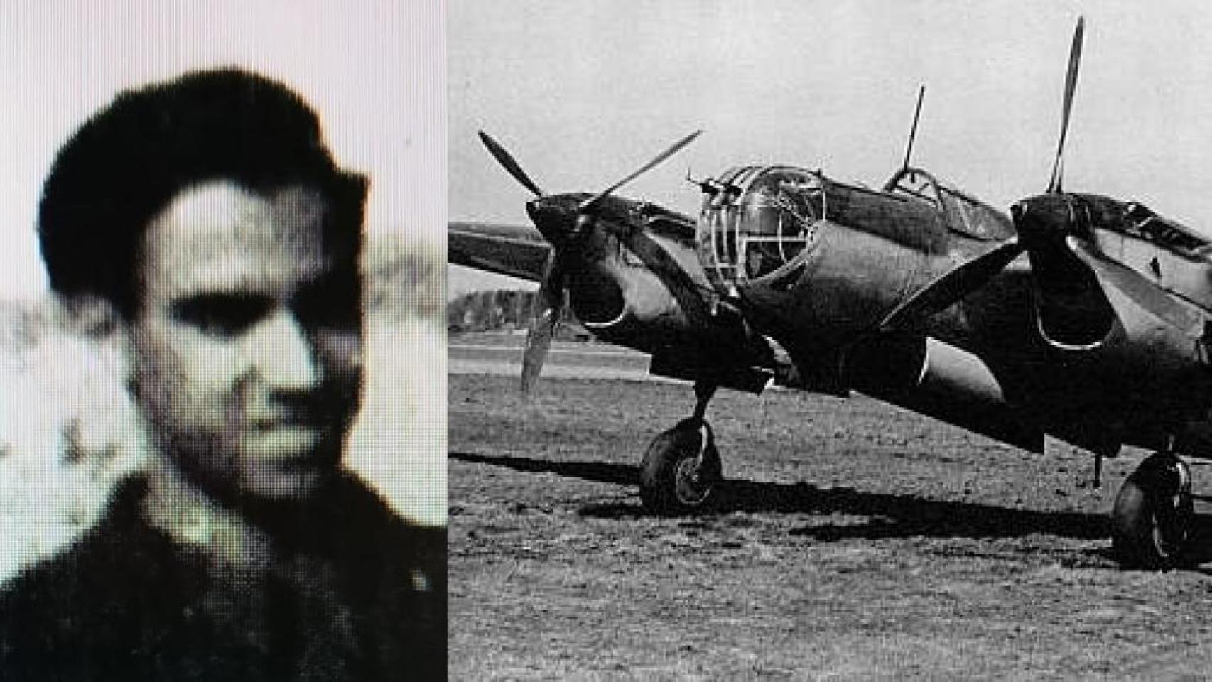 Ramón Marsal Carrasco, junto al Tupolev SB-2 Katiuska.