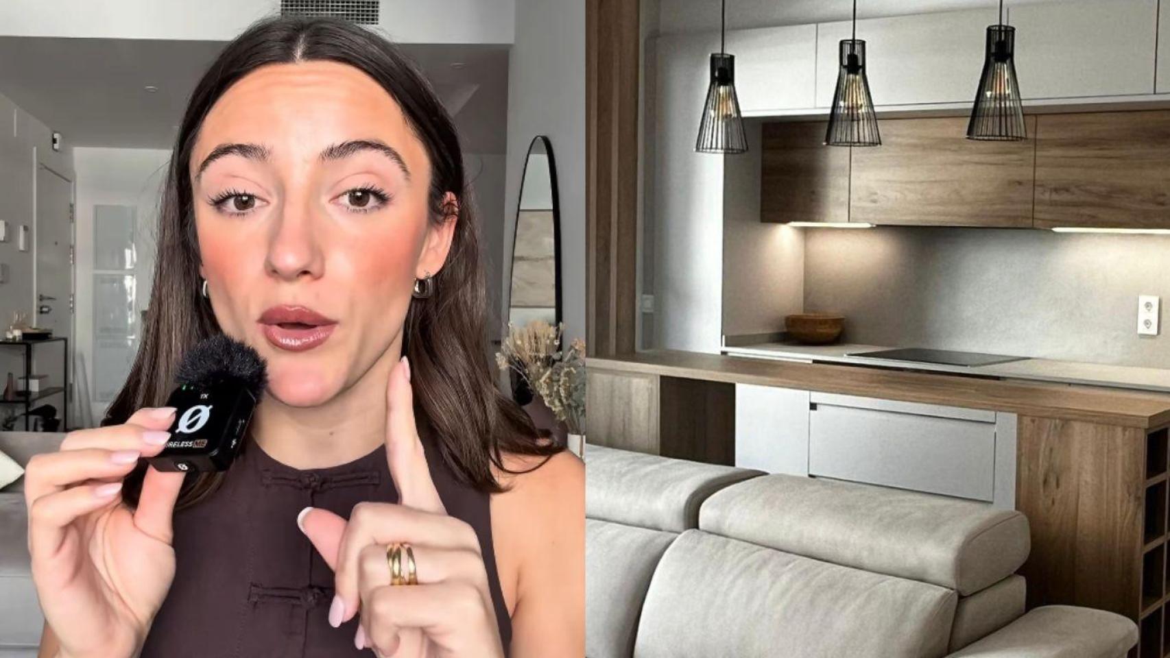 Montaje con Natalia Oliva, propietaria, y una imagen de su vivienda