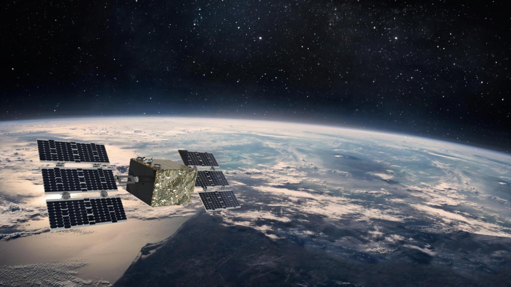 Recreación del satélite Tritó volando.