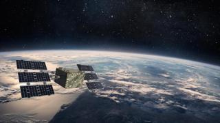 Recreación del satélite Tritó volando.