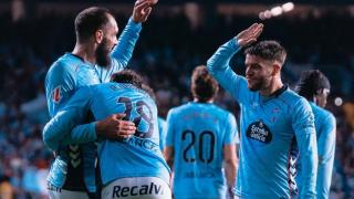 Los jugadores del Celta celebran un gol ante el Barcelona.