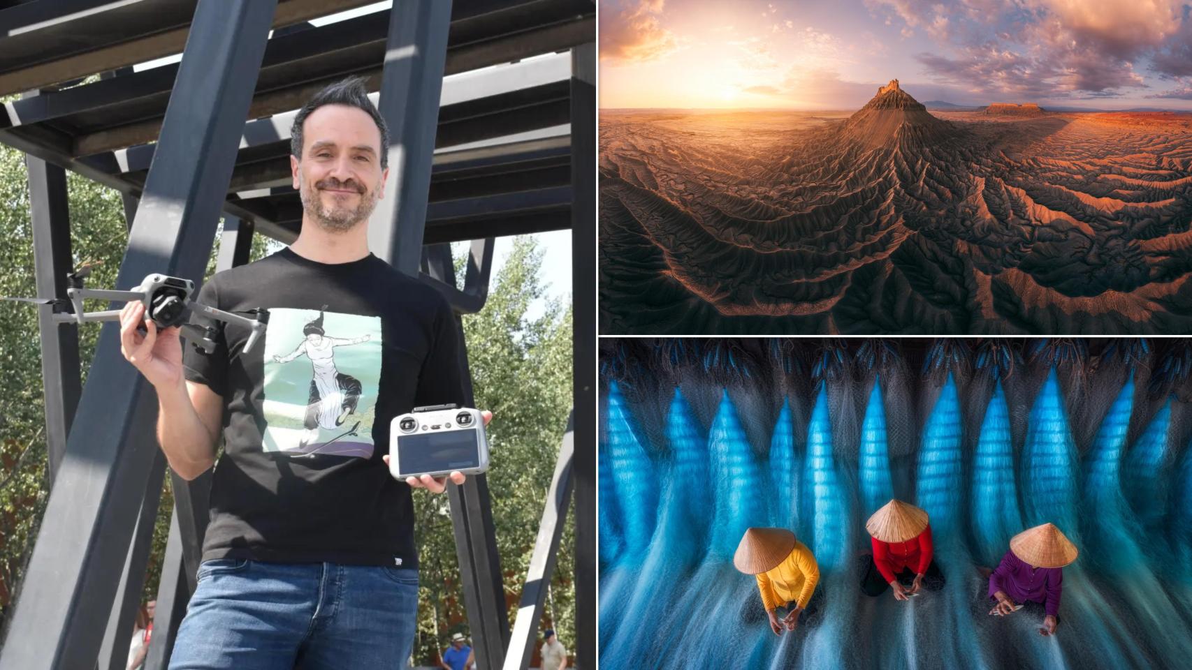 El fotógrafo vallisoletano Daniel Viñé y, arriba, su obra Cathedral of Shadows y, abajo, Tides of Tradition