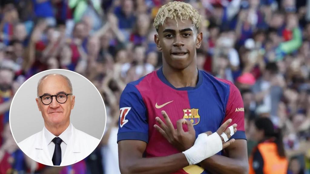 Lamine Yamal y el traumatólogo Pedro Luis Ripoll.