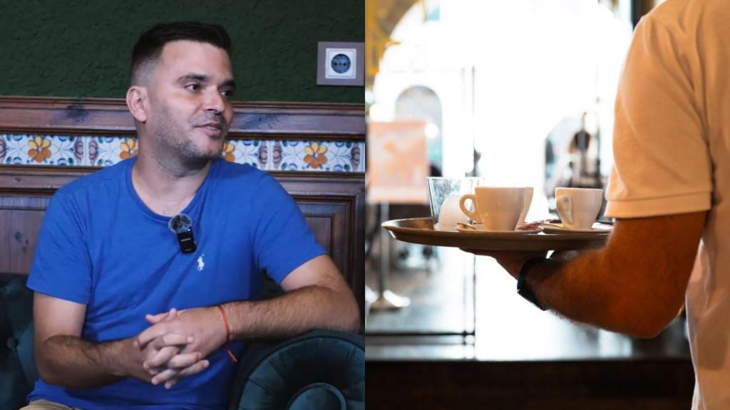 Imagen de Jesús Soriano y una imagen de stock de un camarero trabajando.