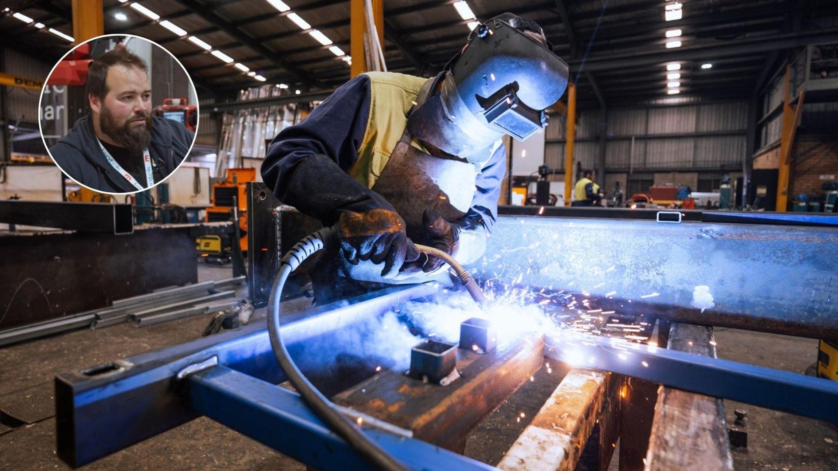 Montaje de una imagen de un soldador profesional y de Blas Martín.