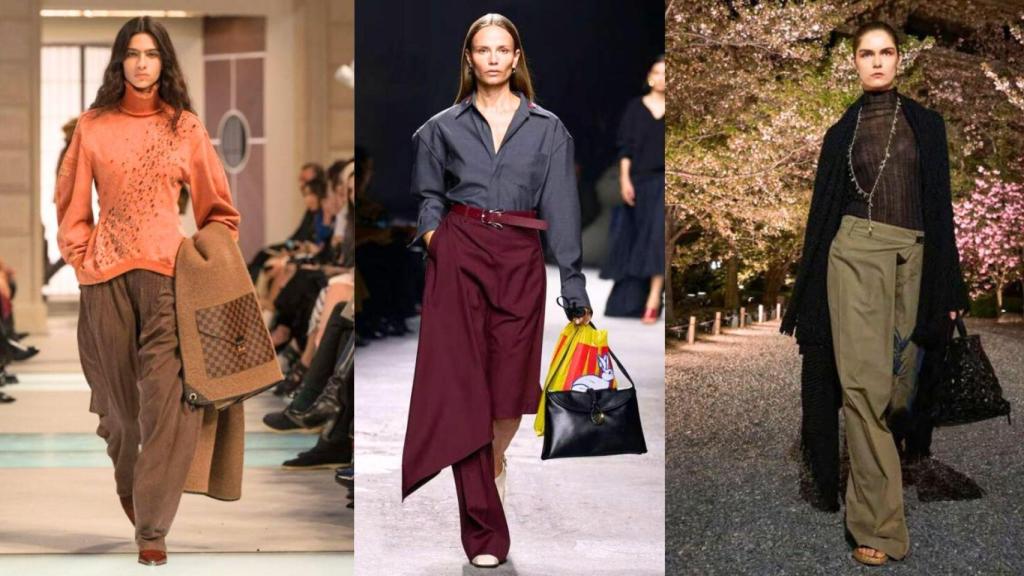 'Collage' con pantalones de tendencia en pasarela.