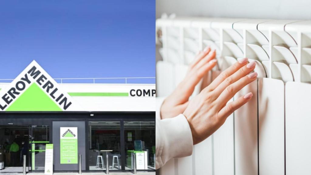 Logo de Leroy Merlin, y un radiador.