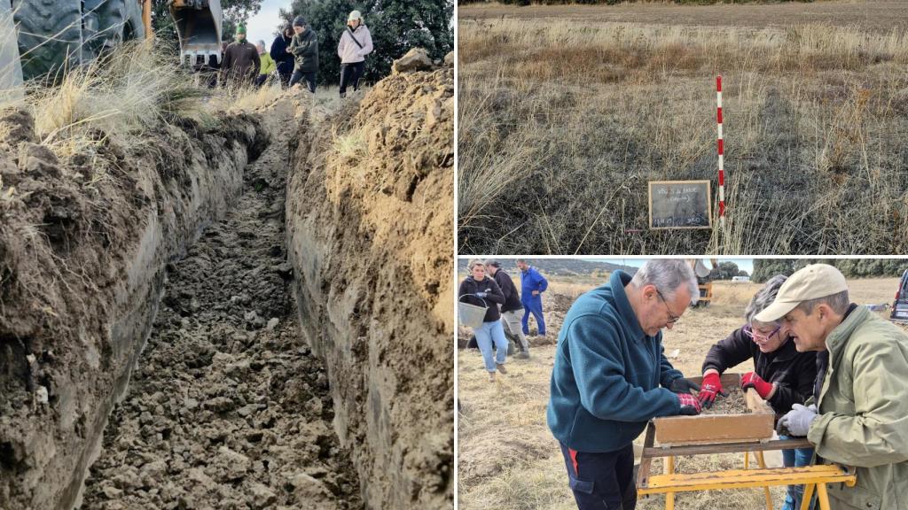 Trabajos en Vegas de Matute donde se ha encontrado la fosa común donde enterraron a dos republicanos segovianos