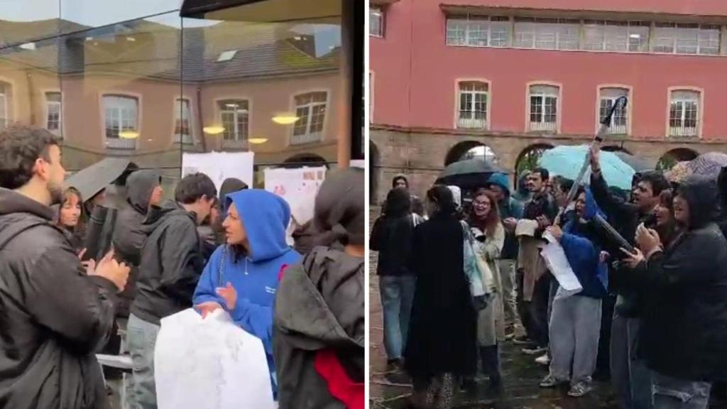 Protestas de estudiantes de Arquitectura de la Universidade de A Coruña ante el rectorado este miércoles.