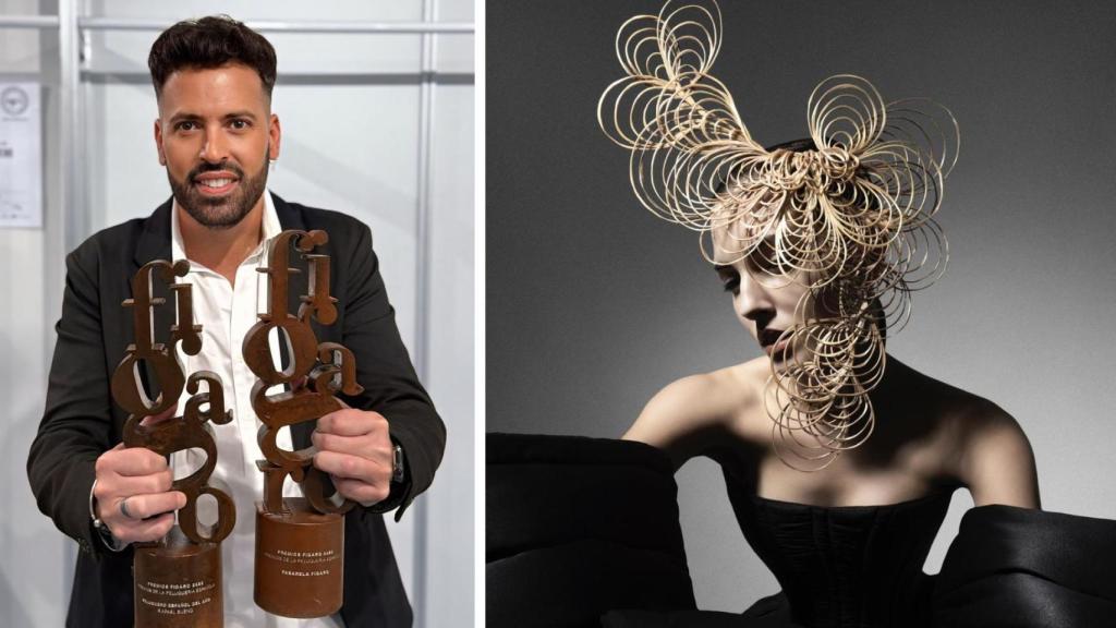 Rafael Bueno y uno de los peinados de la colección premiada.