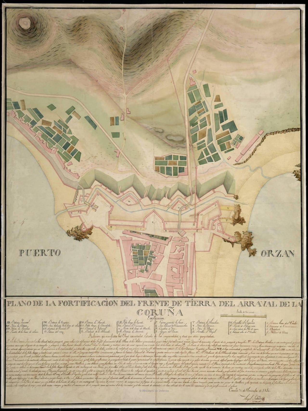 Plano del frente de tierra de A Coruña de 1810.