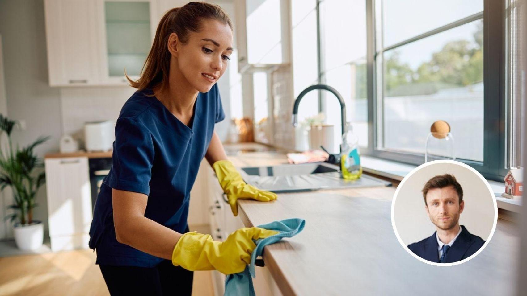 Montaje con Víctor Arpa, abogado laboralista y una empleada de la limpieza (IStock)