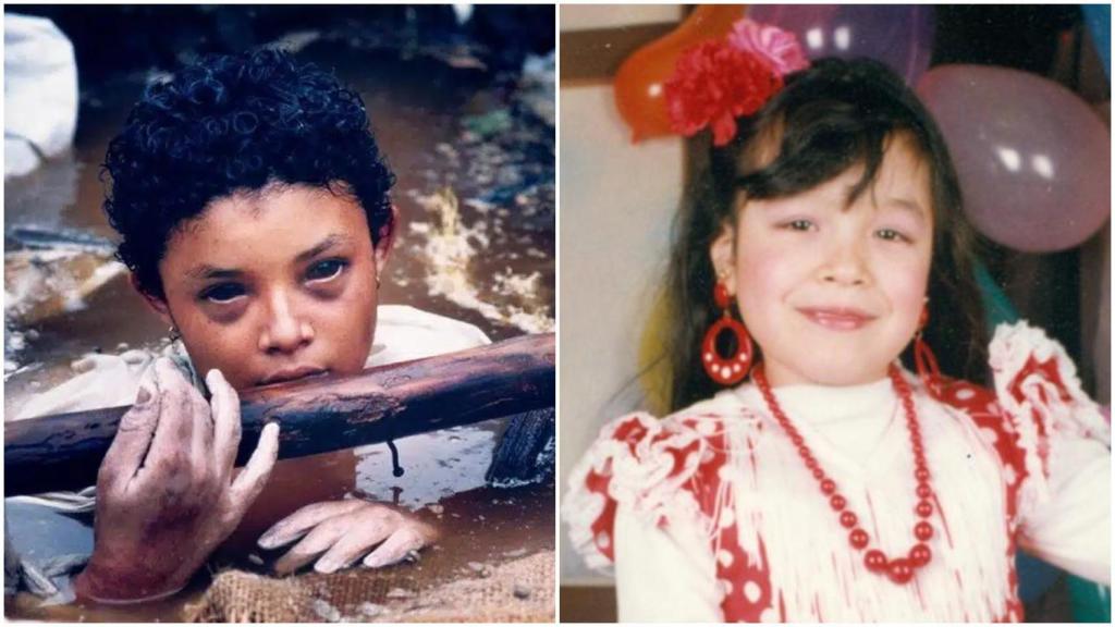 A la izquierda, la niña Omayra, fallecida en la tragedia de Armero, y, a la derecha, Jenife, superviente, en una imagen de archivo.
