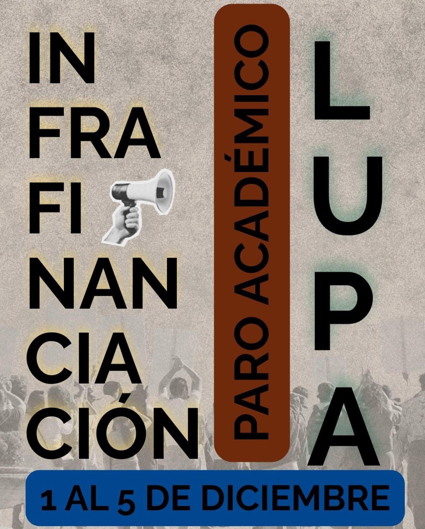 Cartel que anuncia el paro académico confirmado este miércoles por la UMA y el Consejo de Estudiantes de la UMA a la espera de una reunión con el consejero de Universidades.