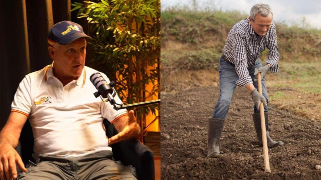 Antonio, contando su testimonio y una imagen de un agricultor (iStock).