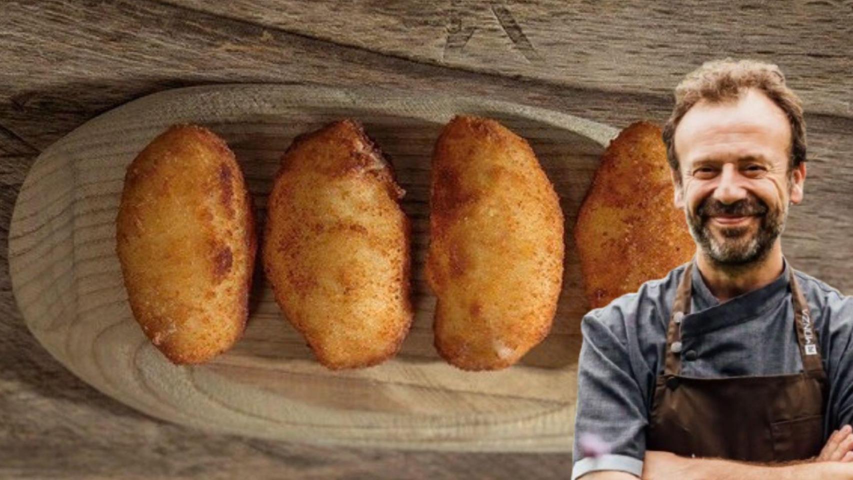 Nacho Manzano y las croquetas que elaboran en Casa Marcial.