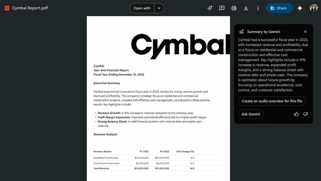 El botón de resúmenes de audio en Google Drive