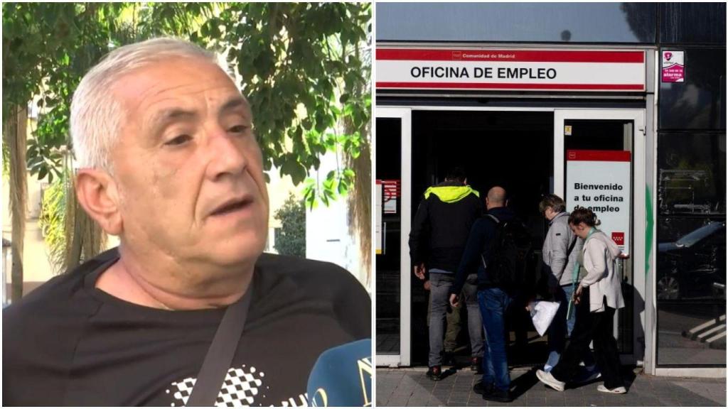 Montaje de una persona desempleada y una oficina de empleo.