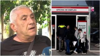 Montaje de una persona desempleada y una oficina de empleo.