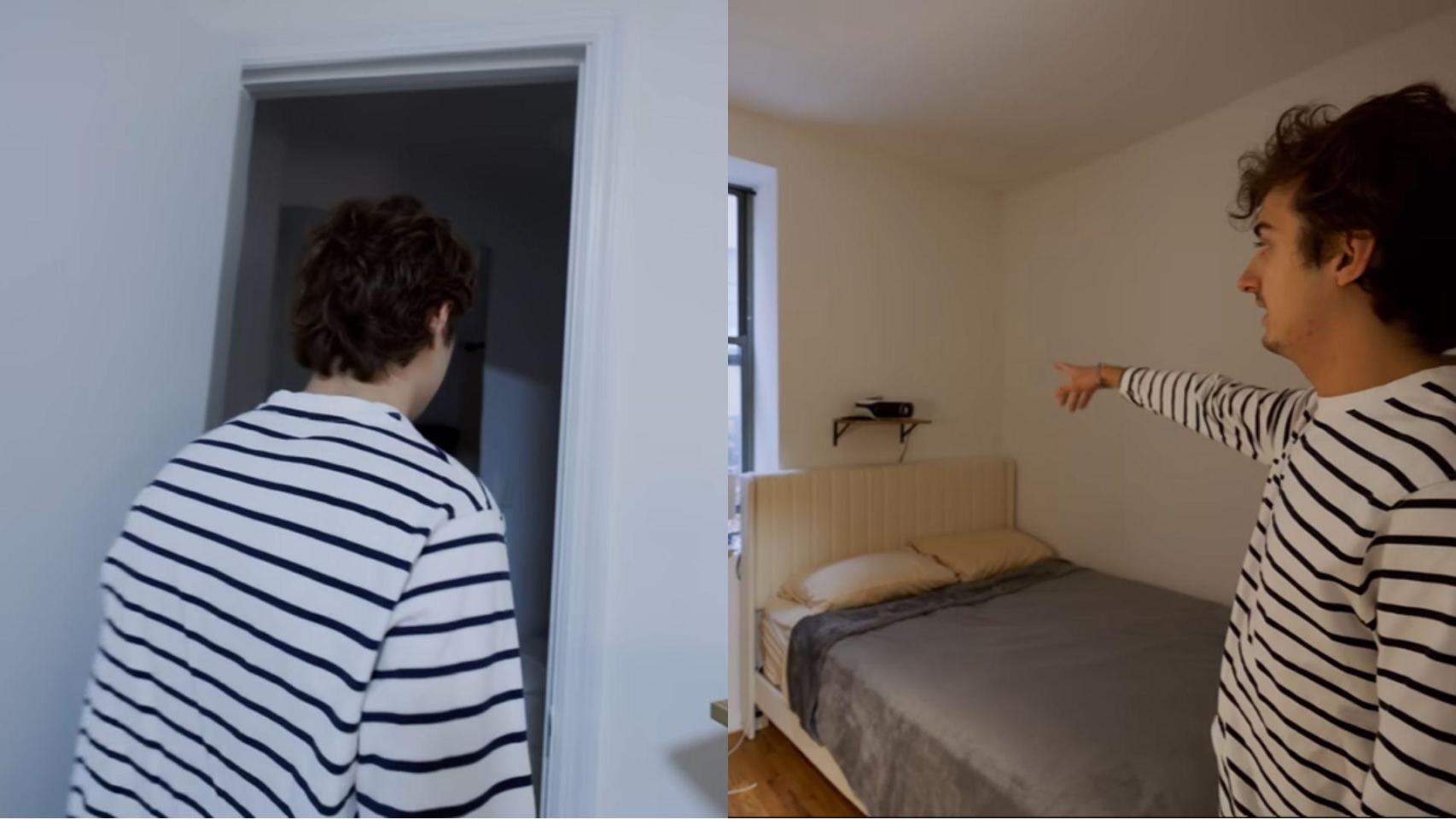 Montaje con dos imágenes de Javier en su piso en Nueva York.