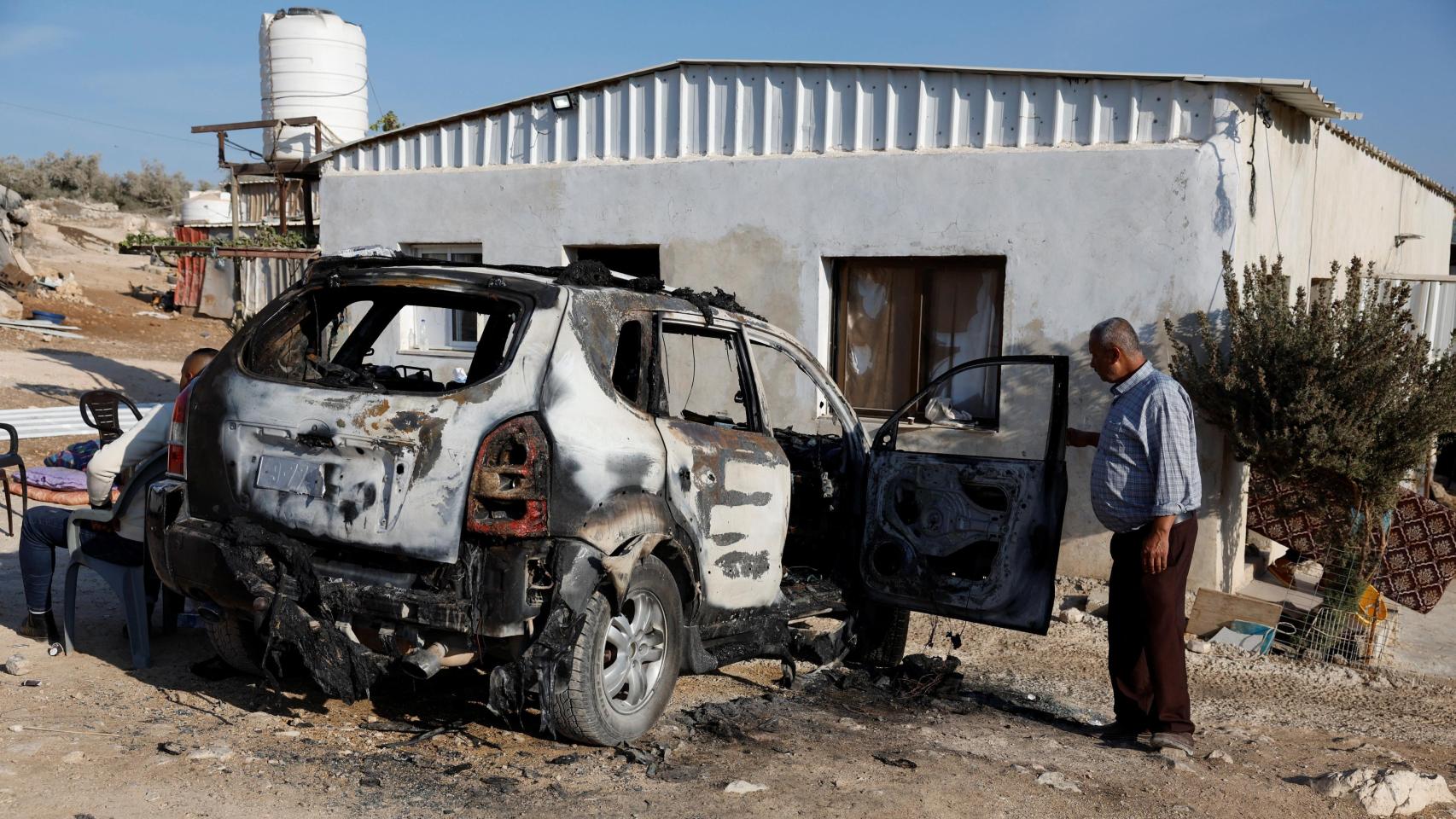 Resultado de un ataque de colonos israelíes en la aldea de Beit Lid, en la Cisjordania ocupada.