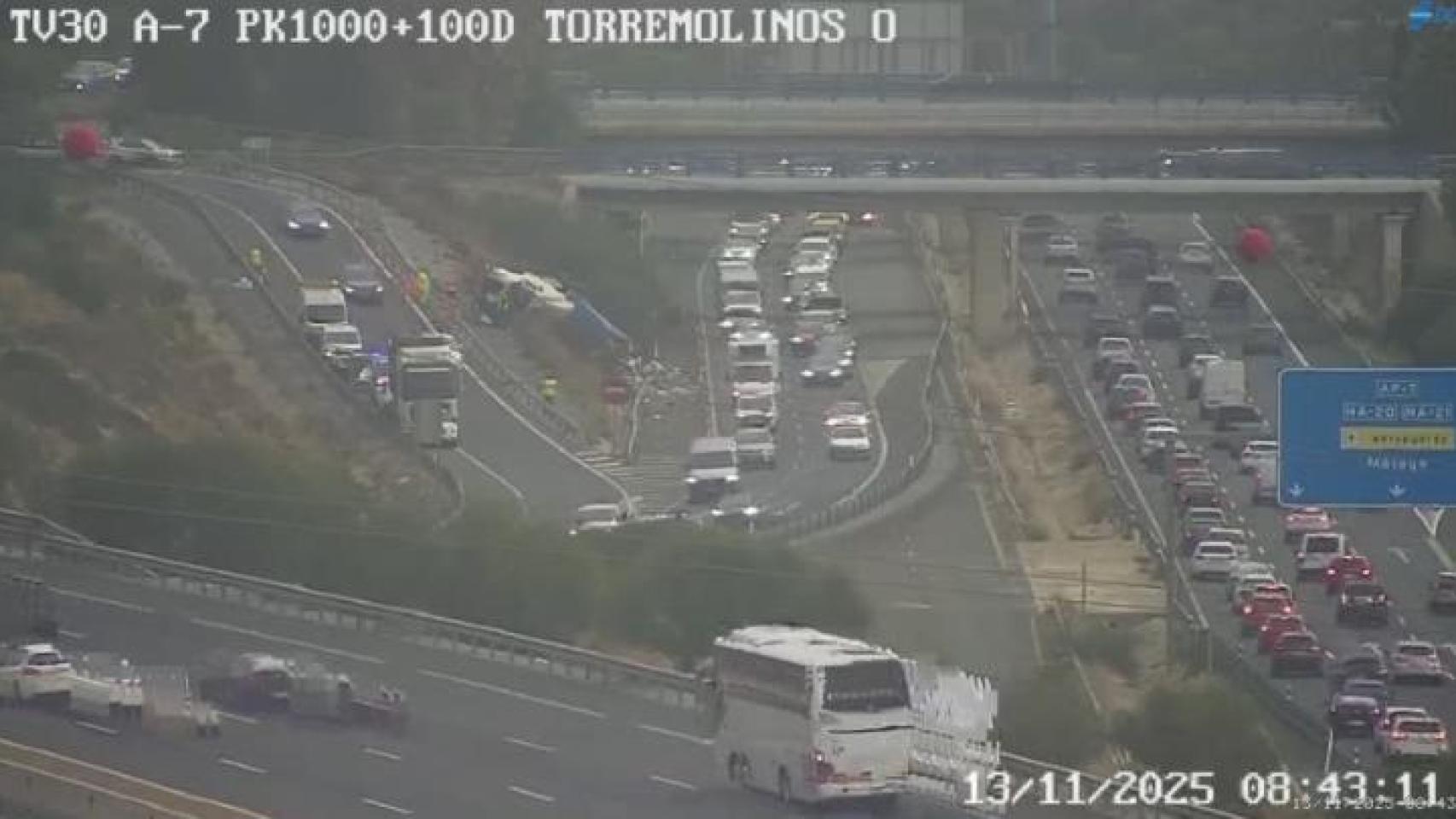 Imagen de los problemas de circulación en la AP-7, en Torremolinos.