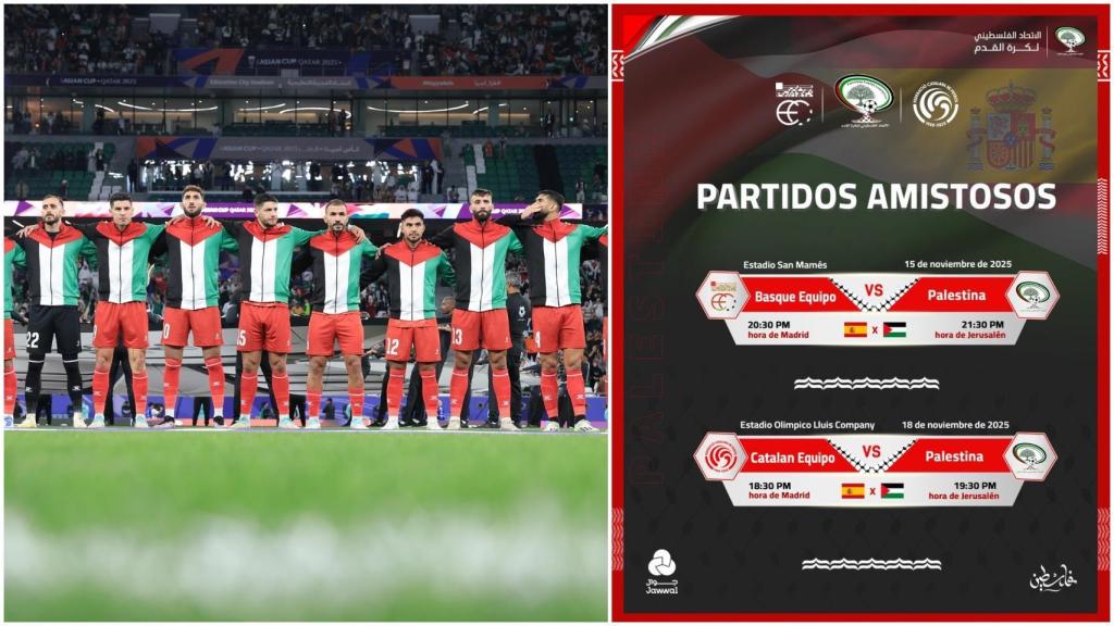 Palestina promociona sus partidos frente a la selecciones vasca y catalana con banderas de España